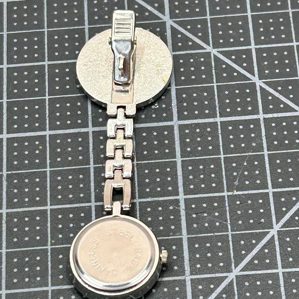 Smiley Face Nurse Lapel Fob Watch Silver Tone Medical Clip‎ On Quartz Analog